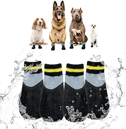 Hjumarayan Hundesocken Wasserdicht - Hundeschuhe Pfotenschutz Outdoor, Socken Hund 4 Stück, Hundesocken Anti Rutsch, Hundeschuhe Pfotenschutz Wasserfeste Winter für Labrador, Husky, Schwarz (6#)