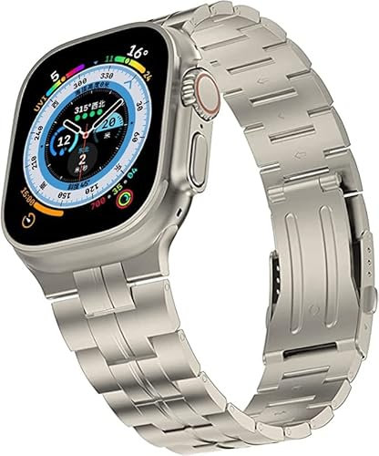 Miimall Titanstahl Armband Kompatibel mit Apple Watch Ultra/Ultra 2 Armband 49mm, Titanstahl Metall Doppelte Faltschließe Verstellbares Armbänder für iWatch 9/8/7/6/SE/5/4/3/2/1
