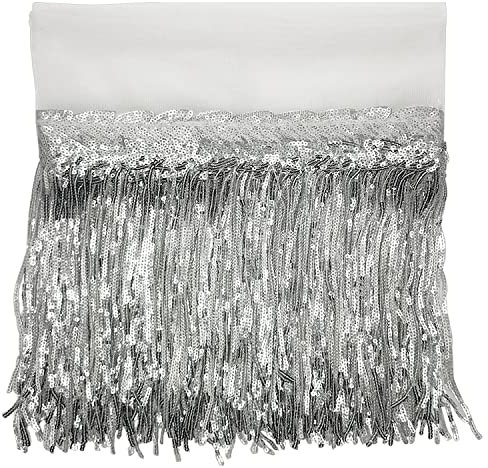 WANYI Seide Pailletten Quaste 5 Yards Länge 20cm Breite Fransenborte Fransenband Quastenbesatz Quastenborte Nähzubehör Bänder für Trimmen Apparel/Bühnenkleider/Vorhänge DIY Decoración (Silber)