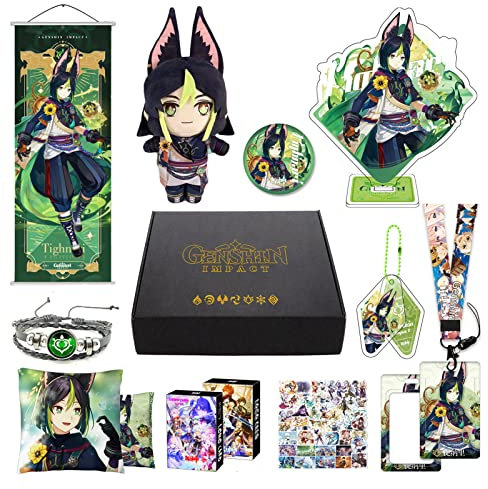 Genshin Impact Box Geschenkbox Merch Set mit 11 Geschenk, Wanderer Cyno Xiao All 5 Stars Characters Plush Poster Acrylic Stand Aufkleber Set, Sammlung für Traveller Fans (Tighnari)