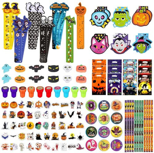 132 Pezzi Gadget Halloween Bambini,Halloween Giocattoli per Bambini,Regalini Halloween Bambini,Halloween Decorazioni Accessori Addobbi,Halloween Gadget Festa Compleanno Regalo Bambini