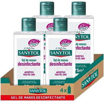 Sanytol - Gel de Manos Desinfectante Hidroalcohólico, sin Enjuague, Hipoalergénico - Autosecante y Antiséptico para la piel sana | Pack de 4 Geles x 75 Mililitros