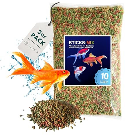 Teich Sticks Mix bunt 30 Liter (3X 10 L) Beutel, Premium Alleinfuttermittel, Fischfutter, Koifutter, Goldfischfutter, Teichfutter, Teichfischfutter mit Vitaminen Tricolore, Nicht Trübend