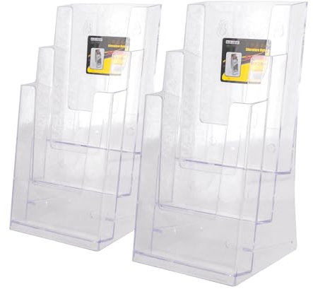 Niciksty Porte Brochure A6 Plastique Transparent 3 Niveaux - Présentoir Brochure Mural & Bureau - Support pour Littérature, Brochure, Dépliant, Menu et Magazine