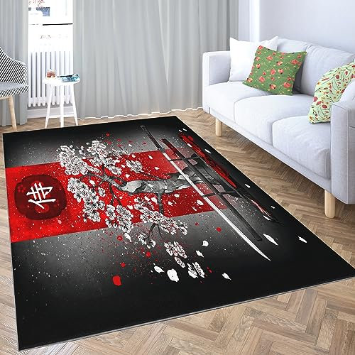 Japanische Kirschblüten Teppich - Antirutschmatte 100 x 160cm für Wohnzimmer, Schlafzimmer, Kinderzimmer - Weicher Flanell Bereich Teppich zur Heimdekoration