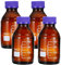PATIKIL 4 Paquete Medios Almacenamiento Botellas, 500ml Borosilicato Vidrio Redondas Graduada Botella con GL45 Azul Tornillo Tapa para Laboratorio Agua Reactivo Líquido, Marrón