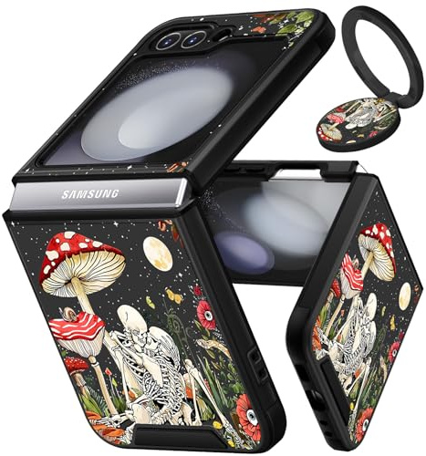 Funermei (2-in-1 Schutzhülle für Samsung Galaxy Z Flip 5, Totenkopf für Damen, niedliche Kinder, Jungen, Handyhülle, lustiges Cooles Skelett, Gothic-Design mit Ringständer, Gothic-Teens, Funda für