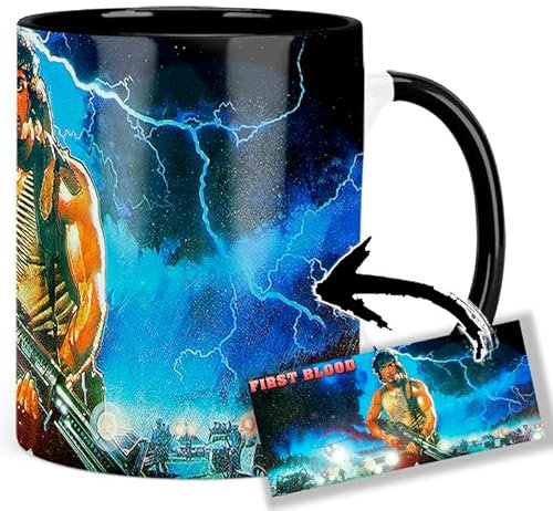 MasTazas First Blood Rambo Sylvester Stallone Sly Tasse Ceramique Intérieure et Poignée Noire Mug
