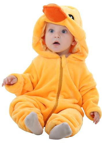 COOKY.D Bébé Animal Capuchon Fermeture Éclair Combinaison Nouveau-Né Garçons Filles Flanelle Combinaison Tout-Petits Tenues D’Extérieur,Canard 3-6 Mois