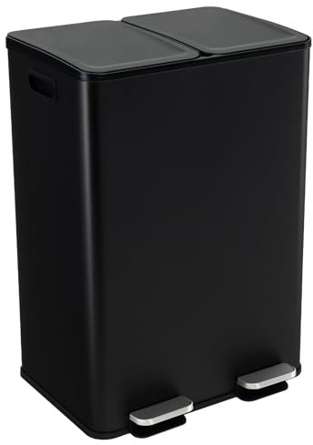 COSTWAY 60L Double Rubbish Bin, 2x30L Stainless Steel Recycle Pedal Kitchen Bin with Removable Buckets, Deodorizer Box, Soft Closure Flat Lid & 2 Handles, Airtight Waste Separation System (Black)