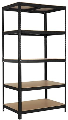 Ribelli Schwerlastregal, 180 x 90 x 60 cm (HxBxT), bis 875 kg belastbar, 5 Verstellbare Ablagen, Kellerregal, Lagerregal, Steckregal, Regal Metall, Schwarz,501701