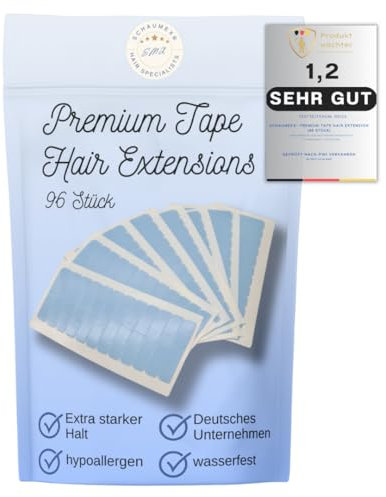 Premium In Hair Extension Tapes - Unsichtbare, Starke Haarverlängerungs-Klebestreifen (96 Stück) - wasserdicht - atmungsaktiv - zuverlässig - auch bei schweiß