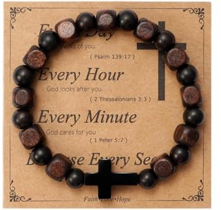 MILAKOO Religiöses Armband Christliches Jesus Kreuz Braun Quadratische Holzperlen Grob Geometrisch Armreif