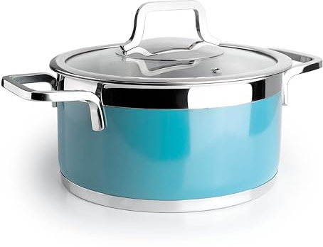 Lacor - 15520 - Ocean Buffet Kochtopf mit Deckel, Edelstahl 18/10, Innenausführung geschliffen, ergonomische Griffe, Sandwich-Wärmeverteilerboden, induktionsgeeignet, backofenfest, Ø20cm, Blau