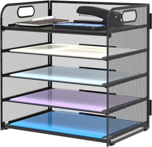 SUPTIDY Schreibtisch Organizer mit Griff, 5-stöckiges Papier Briefkasten Organizer, Dokumentenablage Büro Organizer für Zuhause und Schule, Schwarz