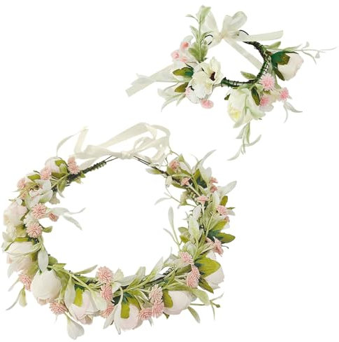 HIQE-FL Blume Krone,1 Stück Haar Garland,1 Stück Armband,Blumenkranz Haare,Blumenkranz Blume Krone Stirnband,StirnBand,Braut,Haarband Blumen Hochzeit (D)