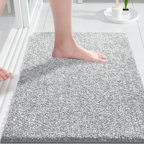 Yimobra Rutschfester Badezimmerteppich Extra weich und bequem Wasserabsorbierende, Dicke und maschinenwaschbare Badematte Flauschig für Dusche und Badewanne, Grün&Weiß, 43 x 61 cm