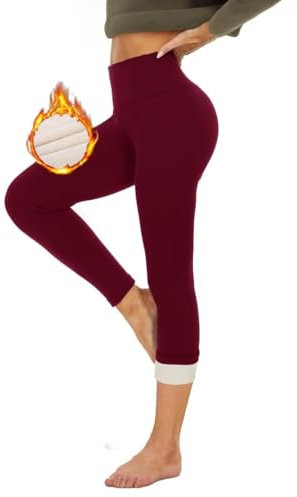 HLTPRO Thermo Leggings Damen Gefütterte Winter High Waist Thermohose Dicke Thermoleggings Warm Leggins für Outdoor Hause Weinrot L
