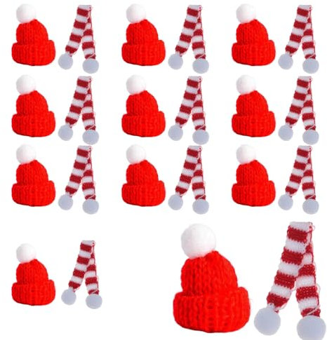 20 Stück Mini Weihnachtsmütze und Mini Schal,Nikolausmütze Klein,Kleine Weihnachtsmützen,Basteln Filz Weihnachten Besteckhalter Hats,Mini Hut mit Schal für Tischdeko Flaschen Deko Dekoration Geschenk