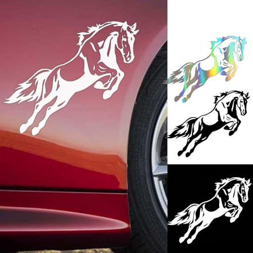 2 Stück,Pferd Aufkleber,Auto Aufkleber, Wasserdicht, UV-beständig,Motorrad, Laptop,Wetterfest Pony Racehorse Dekor Sticker für Auto(19cm x 15cm) (Weiß)