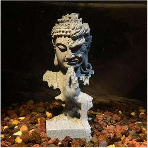 livelyfish Meditierende Buddha-Statue, Zen-Gartenstatuen, Sandstein, Denker, Buddha-Skulptur, Figur für Aquarium, Heimdekoration, Geschenk (groß)