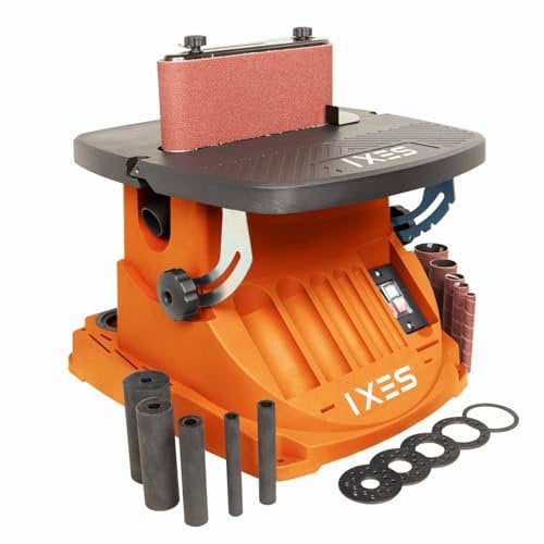IXES IX-BSO600 - Smerigliatrice oscillante a nastro, 450 W, con set di accessori, piano di lavoro in alluminio inclinabile di 45°, hub da 16 mm