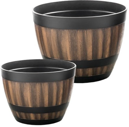 MOBUTOFU 2stücke Resin Blumentopf Im Fässchen-Design Hydroponische Pflanzgefäße Dekorative Blumentöpfe Für Innenräume Vintage-Farben Für Zuhause Und Büro Ohne Abflusslöcher