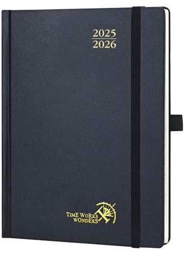 POPRUN Kalender 2025 2026 Buchkalender Hardcover, ca. A5 (22 x 16,5 cm), 17-Monate-Terminplaner (Aug.2025-Dez.2026), Wochenplaner 1 Woche 2 Seite mit Zertifiziertem Papier - Schwarz