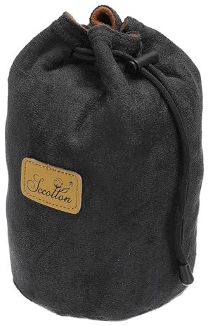 PATIKIL Soft Camera Pouch, S Size Shockproof Drawstring Lens Case Flannel Camera Lens Case Compatible for Nikon DSLR Camera Lens Water Cups, Black (Round)
