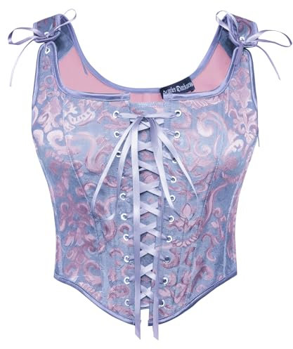 SCARLET DARKNESS Womens Light Purple Corset Top Victorian Overbust Bustier Lacing Medieval Elegant Vest Vintage Renaissance Gothic Corsets for Women 08