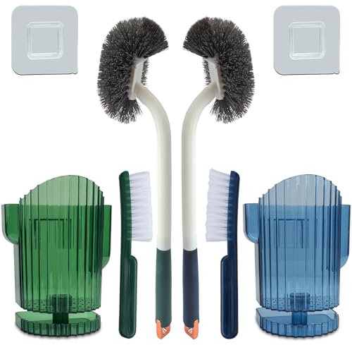 Roellgs Toilet Brush Set With Strong Bristles - Long Handle Plastic Brush With Slim Compact Design for Deep Bathroom Bowl Cleaning