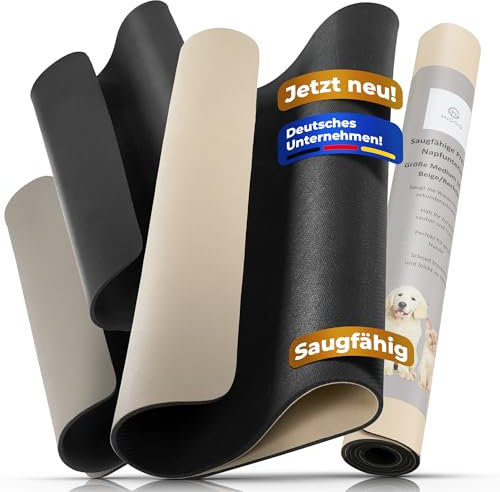 Miggo® Saugfähige Premium Napfunterlage für Katzen und Hunde 50x80 cm Beige Futtermatte Futterunterlage Hundenapf Fressnapf Katze rutschfeste Unterlage für Futter, Wasser, Brunnen, Kunstleder, XL