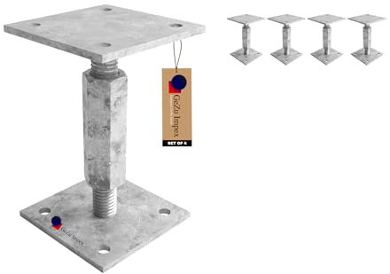 GeZu Impex Support de poteau Galvanoplastie Lot de 4 70 x 70 mm hauteur reglable platine bois pied poteaux clôture