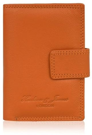 Hudson & James RFID-Geldbörse für Damen, sicheres Designer-Leder, kompakt, Kartenetui, Reißverschluss, Münzfach, Orange, M, Minimalistisch