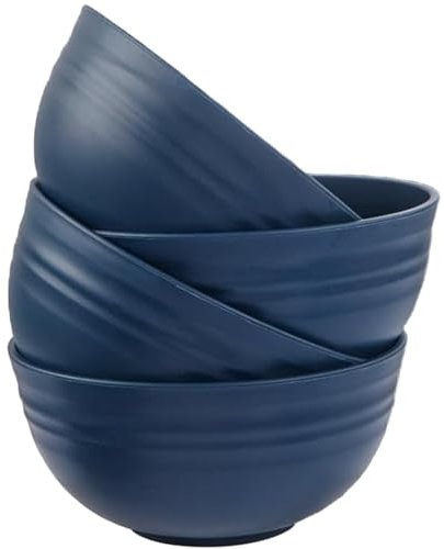 MaoMaoCha Unbreakable Cereal Bowls Set of 4, 24 oz Plastic Salad Bowls, Dishwasher & Microwave Safe, Lightweight Reusable Bowl for Rice Noodle Soup Snack Salad Fruit (Dark Blue)
