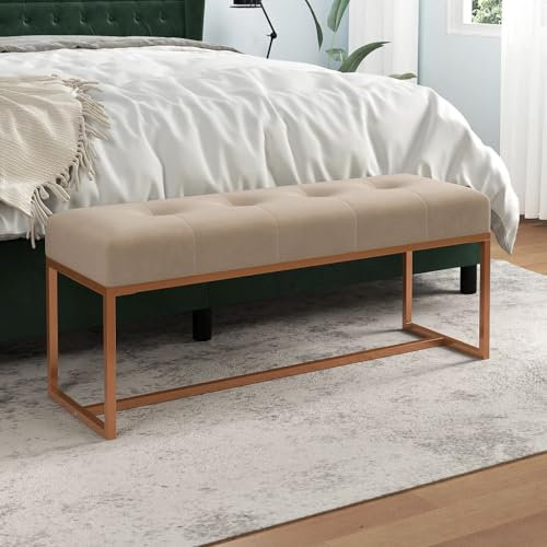 SDWEHO7 Sitzbank, Bettbank, Sitzhocker, Polsterbank, Flurbank für Wohnzimmer Schlafzimmer, Wohnung Einrichtung, Schuhbank, Garderobenbank, Beige 110x36x45 cm Samt