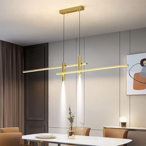 Moderne Esstisch Pendelleuchte Schwarz, Esstischlampe Modern, LED Hängelampe Dimmbar, Esszimmerlampe Hängend Höhenverstellbar Pendellampe Esstisch Esszimmer Büro Deckenleuchte (Gold, 150cm)