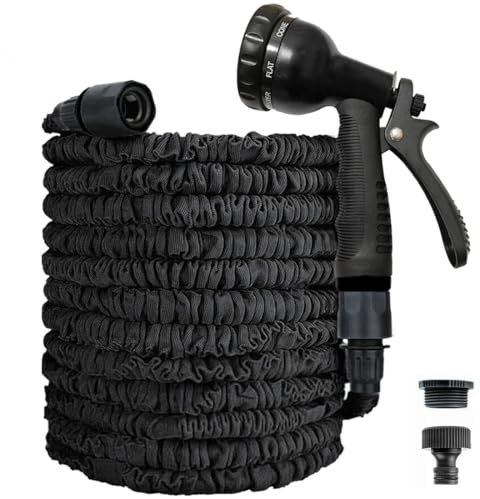 Expandable Garden Hose 100ft, Hosepipes for Garden 30m, Retractable Hose Pipe Flexible Stretch Water Hoses for Home Lawn Car with 8 Function Professional Expanding Hoses (100ft, Black)