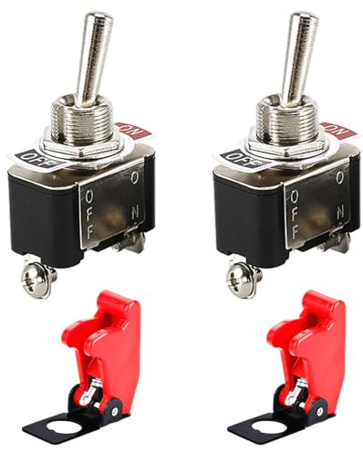 Powice 2X Kippschalter 12V/10A Mit roter Schutzhülle,Miniboot 2Poliger Schalter 12V Verhindern Sie einen versehentlichen Start,12V/230V Schalter Geeignet für Den Einbau in Häusern Schwarz