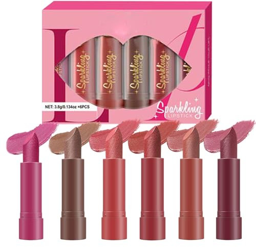 Shimmer Lipstick,Tinted Lip Gloss | Portable Waterproof Lip Stain Set of 6 for Women Girls, Hydrating Long-Lasting Lipstick