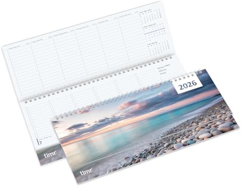 Timr Tischkalender 2026 quer - Wochenkalender querformat - Tischquerkalender 1 Woche auf 2 Seiten D - GB - F I Kalender Motiv Meer I tr364