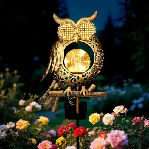 GLOBAL GOLDEN Solar Lights Outdoor Garden-Weatherproof Owl Solar Garden Lights with Auto On/Off, 2 Mode LED Lights, Dynamic Eye Lighting for Patio, Yard, Pathway, Birthday Gifts for Women, Mum