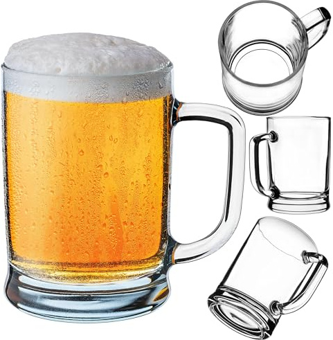 KADAX Bierkrug 0,4 Liter, Bierglas mit Henkel, großer Bierkrüge aus dickwandigem Glas, Biergläser im klassischen Design, Glaskrug für Bier