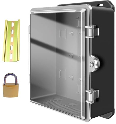 Schaltschrank Kunststoff Für den Außenbereich, IP65-Elektrokasten für Wlan-Elektronik, Anschlussdose aus Kunststoff mit Schiene, Schloss und Wandbefestigungsbohrung(Black,24X10X33cm)