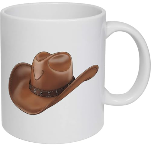 Azeeda 'Leather Cowboy Hat' Ceramic Mug - 320ml (11oz) (MG00097738) | Coffee / Tea Cup for Home, Office, Hot Drinks and Gifts