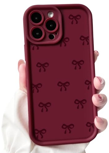 NITITOP for iPhone 12 Pro Case Cute Bow Ribbon Design - Wine Red | for Women Girls, Aesthetic Bowknot Design, Soft TPU Shockproof Cover, Full Camera Protection