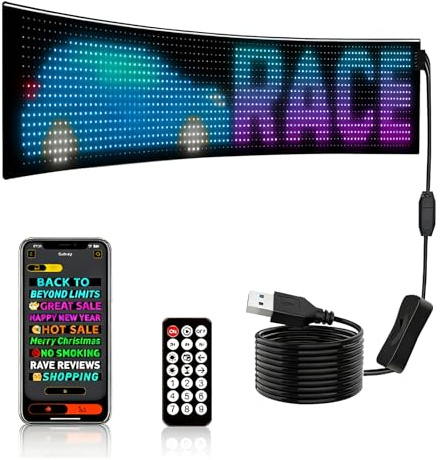 Tablero de indicadores LED flexible, 19,2 × 89,8 cm, programable por USB, aplicación inteligente, personalizable, IP65, resistente al agua, placa luminosa para ventana de vehículos, fiestas