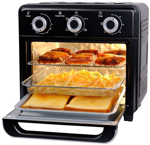 10QT Air Fryer Toaster Oven Combo, 3-Layer Cooking Air Fryer Oven with Visible Window, Countertop Airfryers with 5 in 1 Functions, Cooks 6 Toast slices at once, Compact capacity for small kitchen