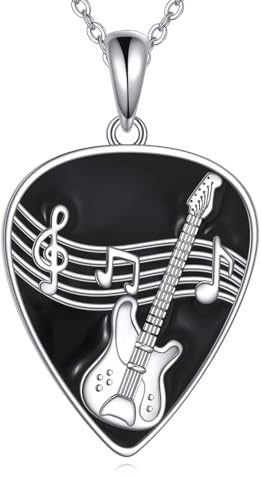 POPLYKE Gitarre Halskette Damen 925 Sterling Silber Gitarre Pick Anhänger Kette Musik inspiriert Rock Schmuck Musikgeschenk für Gitarrenspieler Musikliebhaber Herren Damen