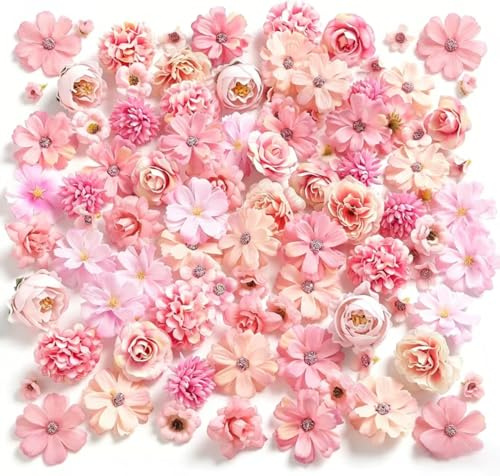 wutdgeg 65 künstliche Blütenköpfe, kunstblumen | 2–5 cm Fake Blumen, deko blüten,rosa Blütenköpfe – geeignet für DIY-Hochzeitshaarschmuck, Tortendekoration und handgebundene Blumensträuße